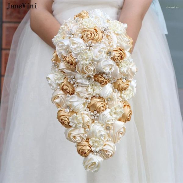 Fleurs de mariage Janevini superbes bouquets de mariée en cascade coréenne Khaki Ivory