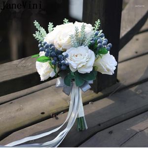 Bruiloft bloemen JaneVini Vintage witte bruidsmeisje boeket kunstzijde Rose kleine boeketten bruid bedrijf