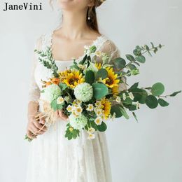 Flores de boda Janevini Amarillo Sunflower Artificial Bridal Bouquet para Novia Flor Rural Faux de Fleur