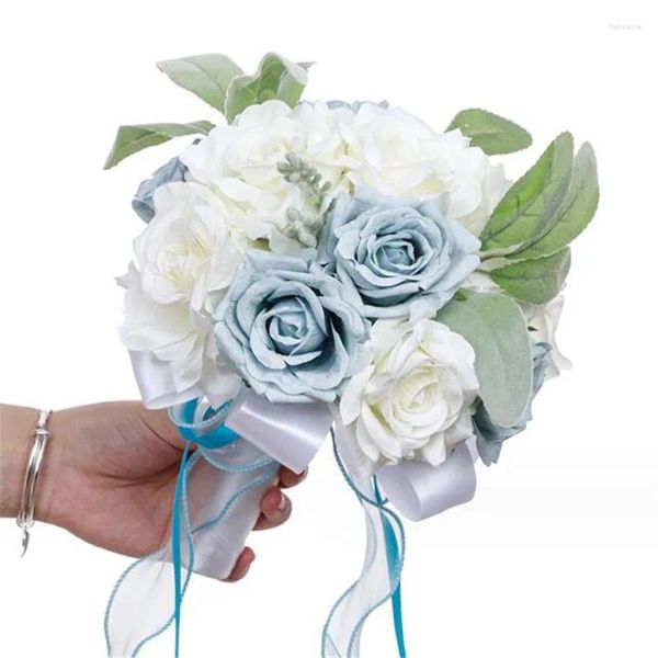 Flores de boda Novia coreana Ramo de dama de honor Rosas blancas azules Accesorios de boda artificiales