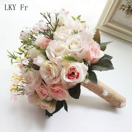 Fleurs de mariage LKY Fr Bouquet accessoires de mariage petits Bouquets de mariée Roses en soie pour demoiselles d'honneur décoration 204d