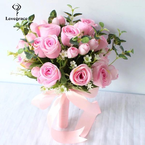 Fleurs de mariage Lovegrace Bouquet Fake Flower Artificial Silk Rose Peony Bridesmaid Bud Girl Daisy Home