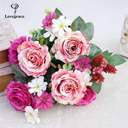 Fleurs de mariage LoveGrace Bouquet à la mode Belle demoiselle d'honneur Rose Rose Handmade Bridal DIY 11 Forks Big