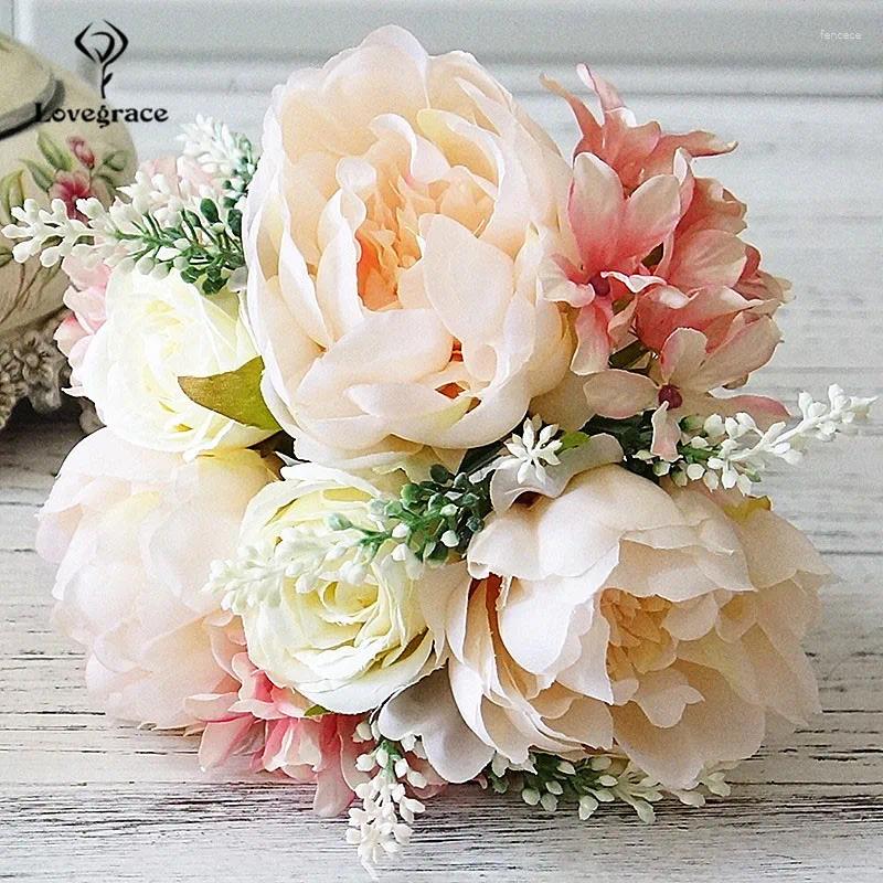 Wedding Flowers Lovegrace White Silk Peonies Roses Bridal Bridesmaids Bouquets Pink Marriage Home Floral Decor Bouquet