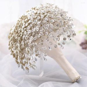 Flores de boda, accesorios de ramo hechos a mano de lujo, broche de flores para dama de honor, cristal plateado HF02