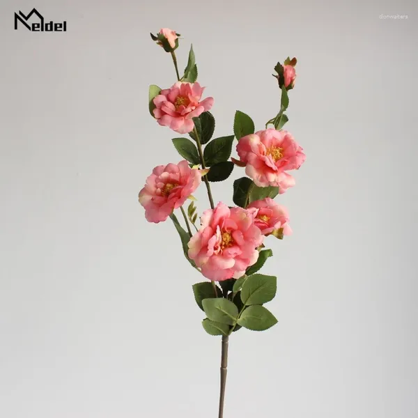 Fleurs de mariage Meldel 7 têtes Silk Chinese Rose Flower branche petite Chine Mini Fake For Home Decoration intérieure