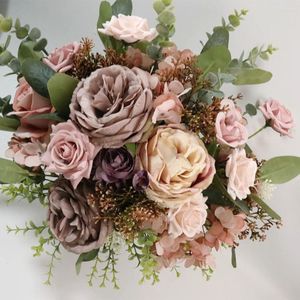 Fleurs De mariage mélangées pivoines colorées et Bouquets pour décor d'église De mariée à la main en soie Rose Po accessoires Ramo De Novia Para Bodas