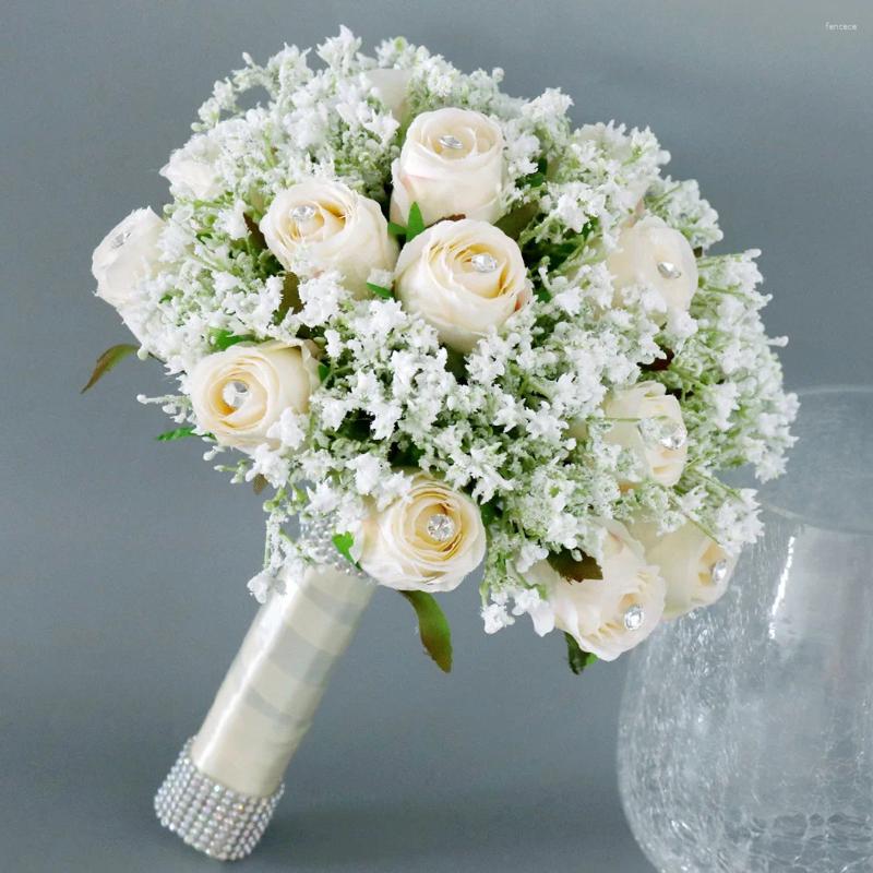 Bröllopsblommor Modern stil Silk Rose Buquets för brudtärna Fake PeralSbridal Bouquet Decor Champagne Fleurs Mariage