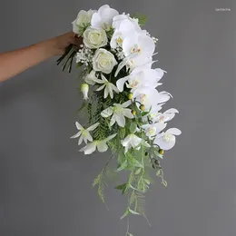 Fleurs de mariage NZUK cascade artificielle bouquet de mariée en cascade orchidées roses aspect réel fausse décoration