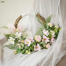 Wedding Flowers Nzuk Rose Hoop Bouquet Portable Garland Bruid Bruidsmeisje Team Flower Artificial Bridal Floral de Mariage