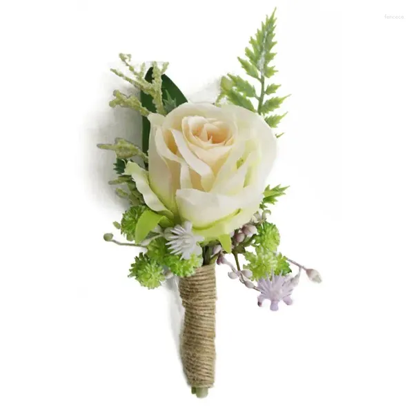 Fleurs de mariage fête poignet Corsage boutonnière artificielle Champagne Rose fleur