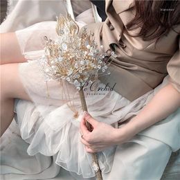 Fleurs de mariage PEORCHID luxe fait à la main cristal sceptre tenant Bouquet perles artificielles strass mariée personnalisé