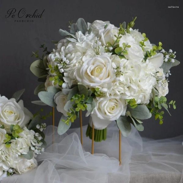 Fleurs de mariage PEORCHID Rustique Blanc Ivoire Bouquet De Mariée Pour Les Mariages Demoiselle D'honneur Soie Fleur Jardin Souffle De Bébé Rose Boho Bouquets Mariée