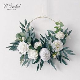 Fleurs de mariage peorchid pivoine blanche bouquet bouquet boho eucalyptus personnalisé porte décorative couronne de demoiselle d'honneur anneau