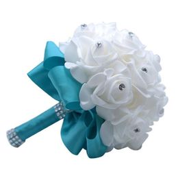 Fleurs de mariage Perfectlifeoh De Noiva Rose demoiselle d'honneur mousse bouquet de mariée ruban287M