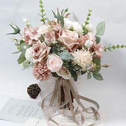 Fleurs de mariage rose Simulation fleur Bouquet mariée tenant soie de haute qualité