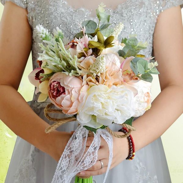 Fleurs de mariage, fournitures de photographie, Bouquet de mariée de Style extérieur, fleur artificielle, pivoine en soie