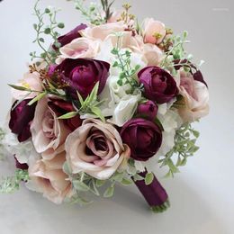 Fleurs de mariage violet faux Bouquets de mariée demoiselle d'honneur Rose pièce maîtresse mariée hortensia artificielle