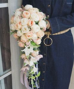 Fleurs de mariage Real Touch Blanc Calla Lily Cascade Rose Bouquets De Mariée Artificielle