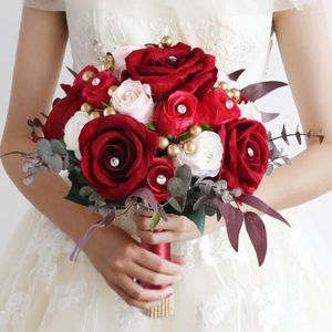Fleurs De Mariage Rouge Artificielle Rose Bouquet De Mariée Tenant Accessoires De Mariage Ramo Boda Novia
