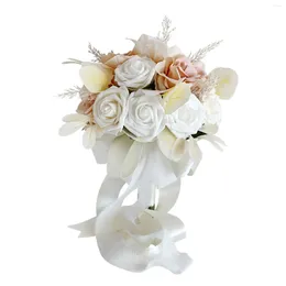 Fleurs de mariage Bouquets de mariée romantiques avec des rubans Décoration Soie Tenant la fleur pour le festival d'anniversaire de douche de la Saint-Valentin