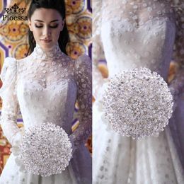 Flores de boda románticas elegantes ramos de novia de marfil personalizados impresionantes perlas con cuentas broche de cristal puntada brillante