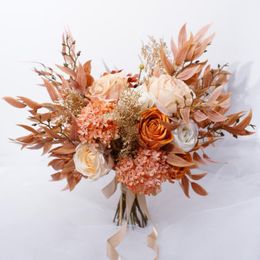 Wedding Flowers Sesthfar 2023 Licht oranje bruids boeket kunstmatige roos hydrangea charmante boque de noiva
