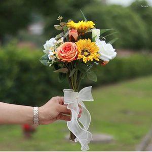 Bruiloftsbloemen SESTHFAR Bruidsboeket Zonnebloem en roos Mooie bruidsboeketten voor bruidsmeisjes