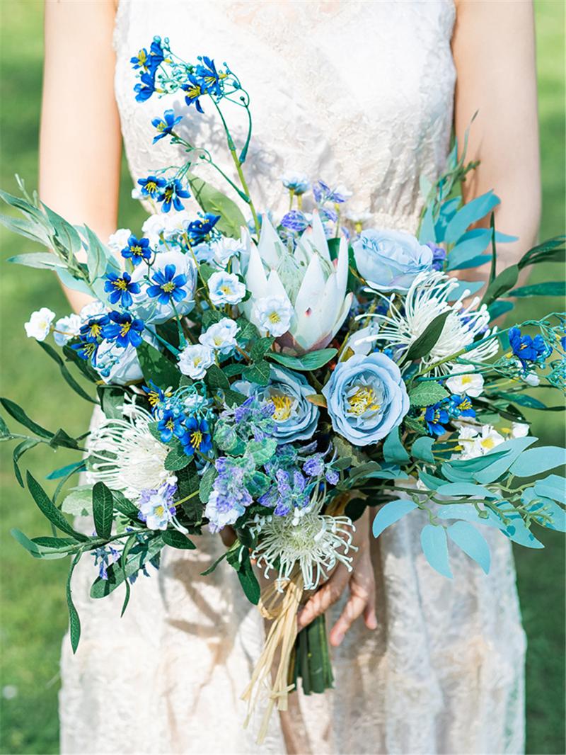 Fiori matrimonio SESTHFAR Bouquet da sposa blu romantico Artificiale per spose White Peony Rose 2022Ramo Novia Boda