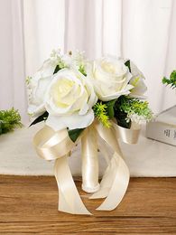 Bouquets de fleurs de mariage en soie, Bouquet de roses naturelles artificielles, Champagne blanc, demoiselle d'honneur, fête nuptiale