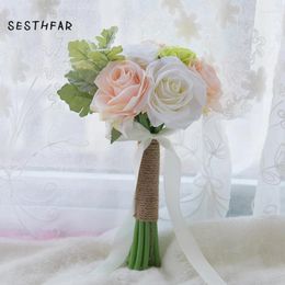 Bruiloft bloemen zijde rood witte hortensia bruidsmeisje boeket kunstmatige roos bloemenmeisje in 6 stijlen