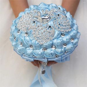 Fleurs de mariage ruban de soie Bouquets de mariée doux 15 perles de Quinceanera fournitures en cristal demoiselle d'honneur tenant fleur W290