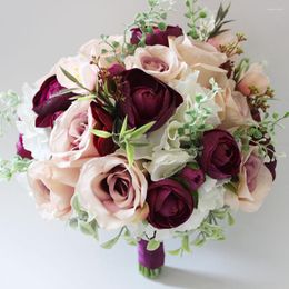 Wedding Flowers Silk Rose Bouquets voor bruidsmeisje kunstmatige pruimen met kerkdecor Ramo de novia para bodas