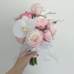 Flores de boda ramo simulado flor rosa novia dama de honor artificial Buque De Noiva Para Casamento