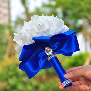 Fleurs de mariage Style mariage Bouquet de mariée fleur artificielle PE mousse Roses avec faux cristal strass rubans pour Bouquet de fête