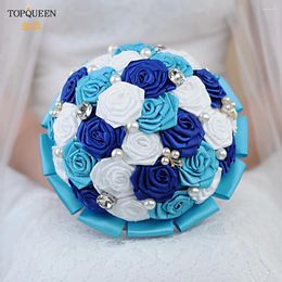 Fleurs de mariage Topqueen F6-BL Bouquet Blue Royal Royal Fleur de corsarge à la main