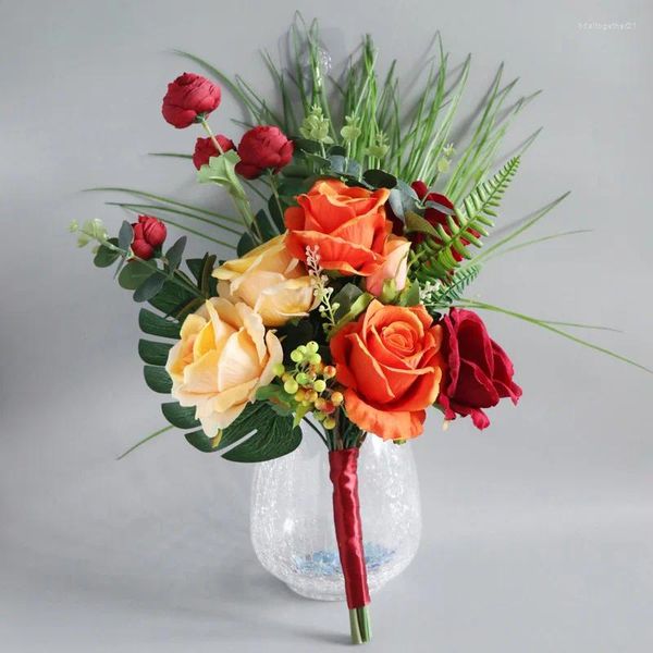 Fleurs de mariage Unique Orange Artificial Party Bouquet en larme