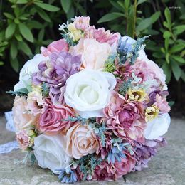 Fleurs de mariage Vintage bleu soie Bouquet sauvage pour pièces maîtresses de mariée de couleur unie décoration de la maison