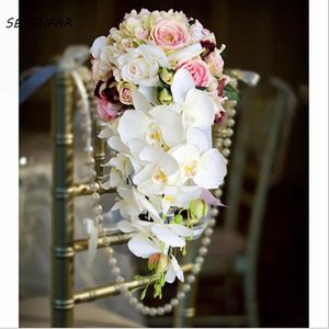 Fleurs de mariage cascade Bouquets de mariée rose blanc accessoires artificiels