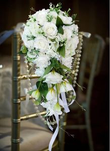 Flores de boda Cascada Blanco S Perlas artificiales Ramos de cristal Dama de honor Ramo de novia Mano De Mariage Rose