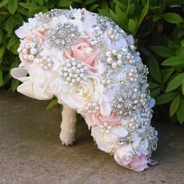 Fleurs de mariage blanc artificiel Calla lys larme Bouquet rouge Rose fleur de mariée à la main cristal Bruidsboeket Waterval