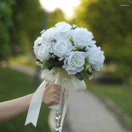 Flores de boda ramo blanco boda nupcial rosas artificiales ramos para damas de honor accesorios
