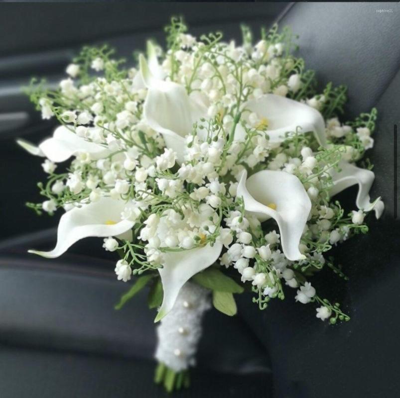 Flores de boda Ramo blanco Flor artificial hecha a mano Calla Buque Casamento Nupcial para decoraciones