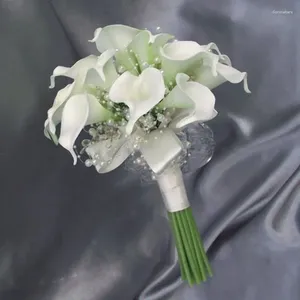Fleurs De Mariage Blanc Calla Lily Bouquet De Mariée Artificielle Demoiselle D'honneur Mariage Ramo De Novia Fleur