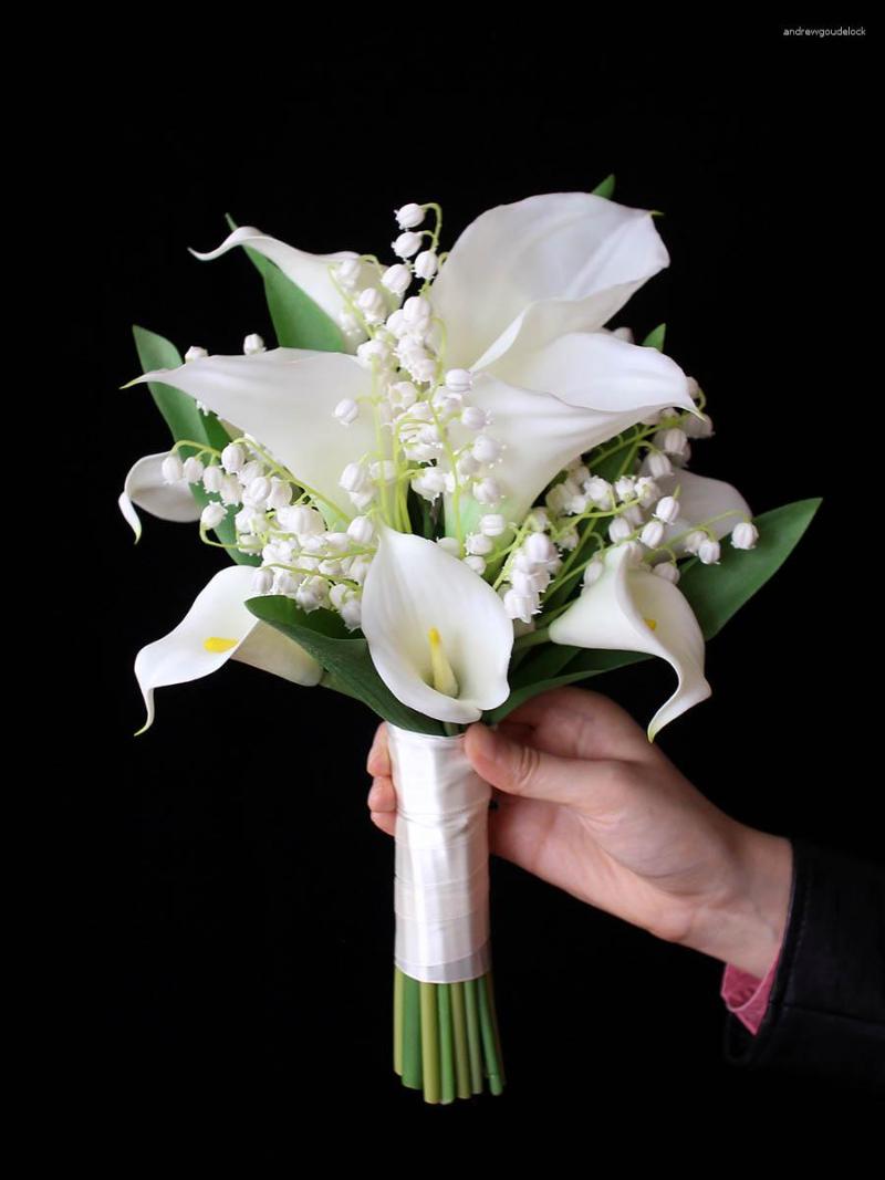 Hochzeitsblumen Whitney Collection Elfenbein Calla Lilies Brautsträuße Plastik Simulation Blume Ramos de Novias Boda