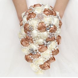 Wedding Flowers Wifelai-a 18 cm bruiden en bruidsmeisjes Getrouw luxueuze strass met handgemaakte high-end kapelrozen w336