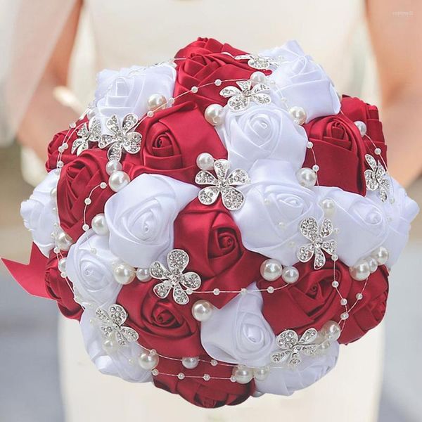 Fleurs de mariage WifeLai-A Noir Ivoire Soie Artificielle Fleur Bouquets De Mariée Cristal Perles Demoiselle D'honneur Couleur Choisir W224