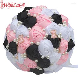 Flores de boda Wifelai-a personalizado blanco negro rosa rosa broche ramos perlas bowknot decoración nupcial W2169