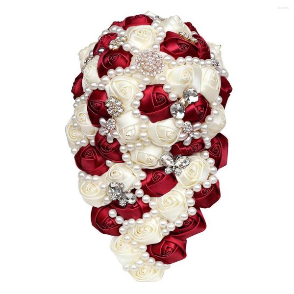 Fleurs de mariage WifeLai-A Bouquet de mariée en cascade de diamants pour se marier luxueux strass longue main de nombreuses couleurs en stock W336