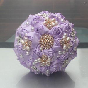 Fleurs de mariage WifeLai-Un joli petit et grand bouquet de soie avec des perles de cristal faites à la main Rose Prom Sélection de couleurs multiples W252